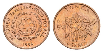 Тонга 2 сенити 1996 ФАО - Планирование семьи KM 67 бронза UNC 4395-555