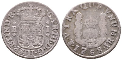Боливия 1 реал 1768 J.R., Карл III (1759-1788) KM 47 серебро 4178-521
