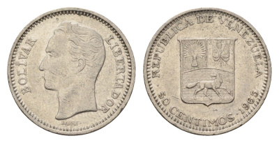 Венесуэла 50 сентимо 1965 Симон Боливар Y 41 никель 4669-631