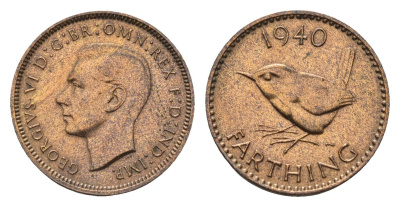 Великобритания 1 фартинг 1940 Георг VI (1936-1952) KM 843, Spink 4116 бронза 4516-366