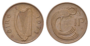 Ирландия 1 пенни 1978 мифологическая птица лира KM 20 бронза 4690-411