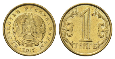 Казахстан 1 тенге 2017 KM 23a сталь плакированная латунью UNC 4682-245