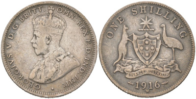 Австралия 1 шиллинг 1916 M, Эдуард VII (1910-1936) KM 26 серебро 190-247
