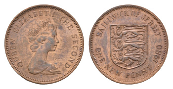 Джерси 1 пенни 1980 Елизавета II (1952-2022), герб KM 30 бронза 4690-244