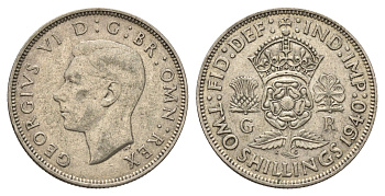 Великобритания 2 шиллинга (флорин) 1940 Георг VI (1936-1952) KM 855, Spink 4081 серебро 4699-536