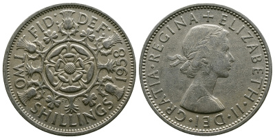 Великобритания 2 шиллинга (флорин) 1958 Елизавета II (1952-2022) KM 906, Spink 4146 медно-никель 4382-143