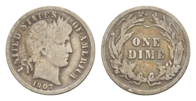 США 1 дайм (10 центов) 1907 KM 113 серебро 1528-933