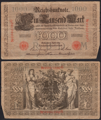 Германия 1000 марок 1910 Pick 45 b бумага 2192-91-1-1