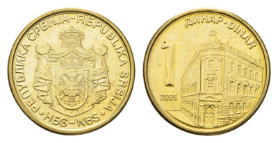 Сербия 1 динар 2005 KM 39 никель латунь UNC 4689-1016