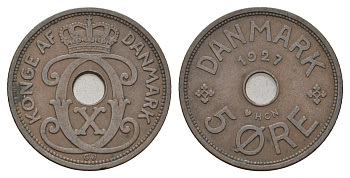 Дания 5 эре 1927 NCH, Кристиан X (1912-1947) KM 828 бронза 4700-747