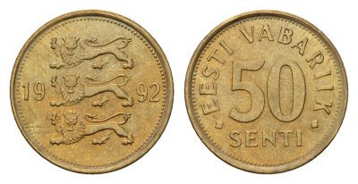 Эстония 50 сентов 1992 KM 24 латунь UNC 3309-326