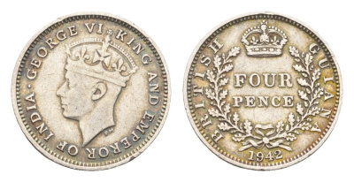Британская Гвиана 4 пенса 1942 KM 30 серебро 1527-412