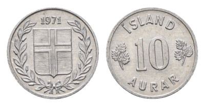 Исландия 10 эйре 1971 KM 10a алюминий UNC 4696-319