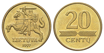 Литва 20 центов (сентов) 1997 KM 107 никель латунь UNC 4615-114
