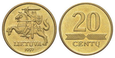 Литва 20 центов (сентов) 1997 KM 107 никель латунь UNC 4615-114