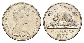 Канада 5 центов 1978 Елизавета II (1952-2022), бобр KM 60.1 никель 4630-726