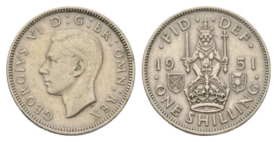 Великобритания 1 шиллинг 1951 Георг VI (1936-1952), Шотландский герб KM 877, Spink 4109 медно-никель 4182-347
