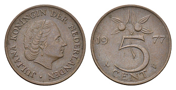 Нидерланды 5 центов 1977 Юлиана (1948-1980) KM 181 бронза 4685-132