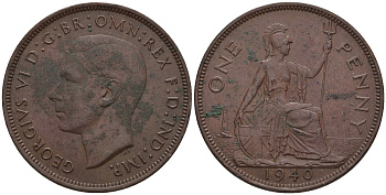 Великобритания 1 пенни 1940 Георг VI (1936-1952) KM 845, Spink 4114 бронза 4112-733