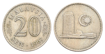 Малайзия 20 сенов 1967 KM 4 медно-никель 4706-434