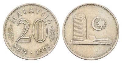Малайзия 20 сенов 1967 KM 4 медно-никель 4706-434