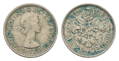 Великобритания 6 пенсов 1960 Елизавета II (1952-2022) KM 903, Spink 4149 медно-никель 100-828
