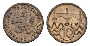 Чехословакия 10 геллеров 1923 KM 3 медь цинк 72-1138