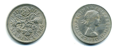 Великобритания 6 пенсов 1966 Елизавета II (1952-2022) KM 903, Spink 4149 медно-никель 36-911