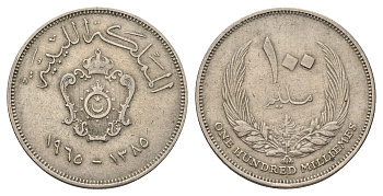 Ливия 100 миллим 1965 год-тип KM 11 медно-никель 4144-615