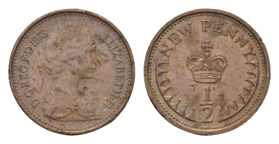 Великобритания 1/2 пенни 1973 Елизавета II (1952-2022) KM 914, Spink 4239 бронза 4697-911
