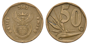 ЮАР 50 центов 2003 Зантедеския Эллиота (калла), герб, год-тип KM 330 сталь плакированная бронзой 4694-956