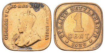 Стрейтс-Сетлментс (Стрейтс Сетлментс) 1 цент 1920 Георг V (1910-1936) KM 32 бронза 4697-1255