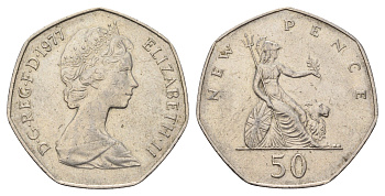 Великобритания 50 пенсов 1977 Елизавета II (1952-2022) KM 913, Spink 4223 (H1) медно-никель 4389-641