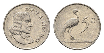 ЮАР 5 центов 1965 Ян ван Рибек (1619-1677), South Africa, легенда на англинском, райский журавль KM 67.1 медно-никель 4694-367