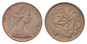 Австралия 2 цента 1981 Елизавета II (1952-2022), плащеносная ящерица KM 63 бронза 24-546