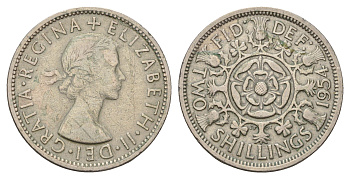 Великобритания 2 шиллинга (флорин) 1954 Елизавета II (1952-2022) KM 906, Spink 4146 медно-никель 4183-411