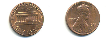 США 1 ЦЕНТ 1985 ЛИНКОЛЬН KM 201b цинк плакированный медью UNC 179-369