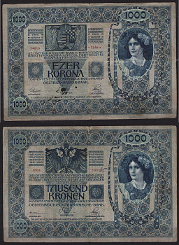 Австрия 1000 крон 1902 Женщина, австрийское знаме, с печатью Pick 8 бумага 7547-21-2-1