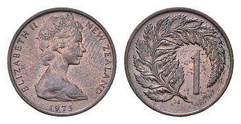 Новая Зеландия 1 цент 1971 Елизавета II (1952-2022), лист папоротника KM 31.1 бронза UNC 4690-826