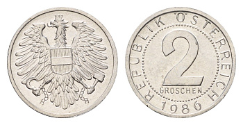 Австрия 2 гроша 1986 KM 2876 алюминий UNC 4685-721