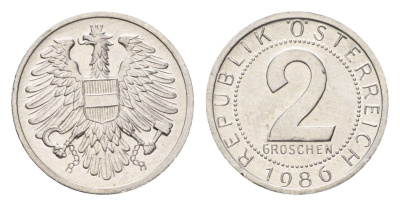 Австрия 2 гроша 1986 KM 2876 алюминий UNC 4685-721