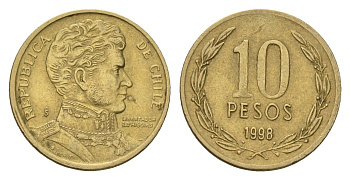 Чили 10 песо 1998 KM 228 никель латунь 4674-139