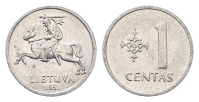 Литва 1 цент (сент) 1991 год-тип KM 85 алюминий aUNC 4689-1027