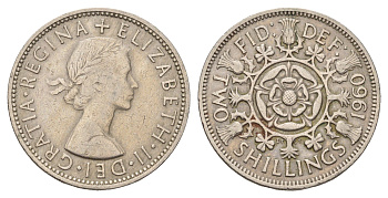 Великобритания 2 шиллинга (флорин) 1960 Елизавета II (1952-2022) KM 906, Spink 4146 медно-никель 4183-445
