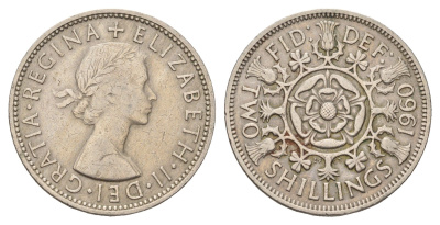 Великобритания 2 шиллинга (флорин) 1960 Елизавета II (1952-2022) KM 906, Spink 4146 медно-никель 4183-445