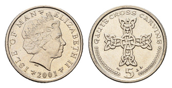 Остров Мэн 5 пенсов 2001 Елизавета II (1952-2022) KM 1038 медно-никель UNC 4655-427