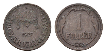 Венгрия 1 филлер 1927 BP KM 505 бронза 4665-353