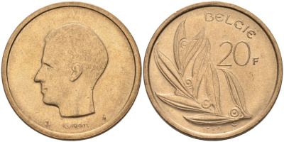 Бельгия 20 франков 1982 Belgie KM 160 никель бронза UNC 189-945