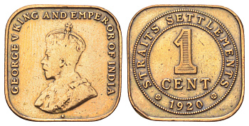 Стрейтс-Сетлментс (Стрейтс Сетлментс) 1 цент 1920 Георг V (1910-1936) KM 32 бронза 4697-1238
