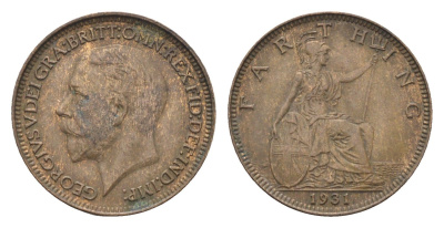 Великобритания 1 фартинг 1931 Георг V (1910-1936) KM 825, Spink 4061 бронза 4664-312